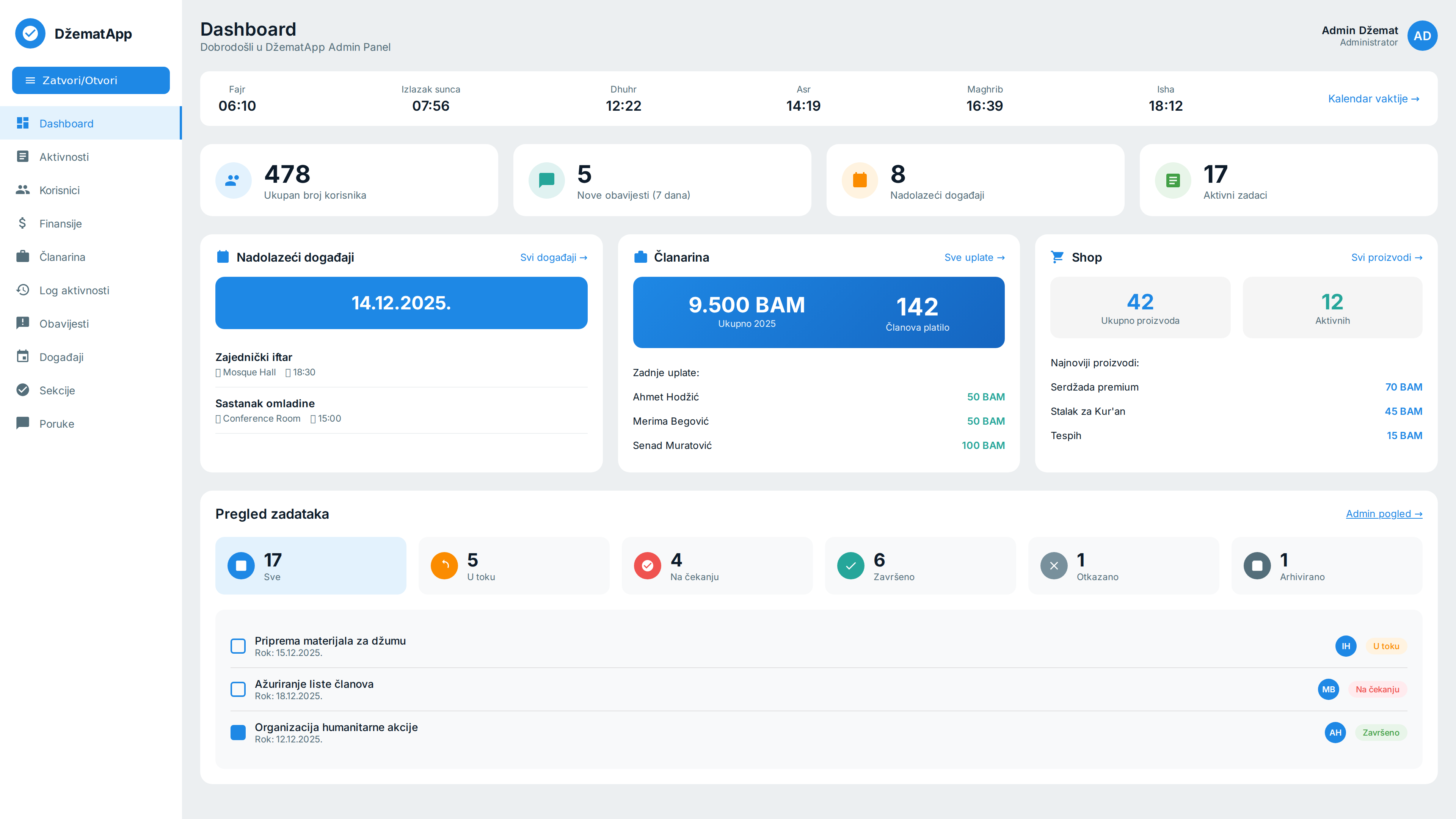 DžematApp Dashboard Preview