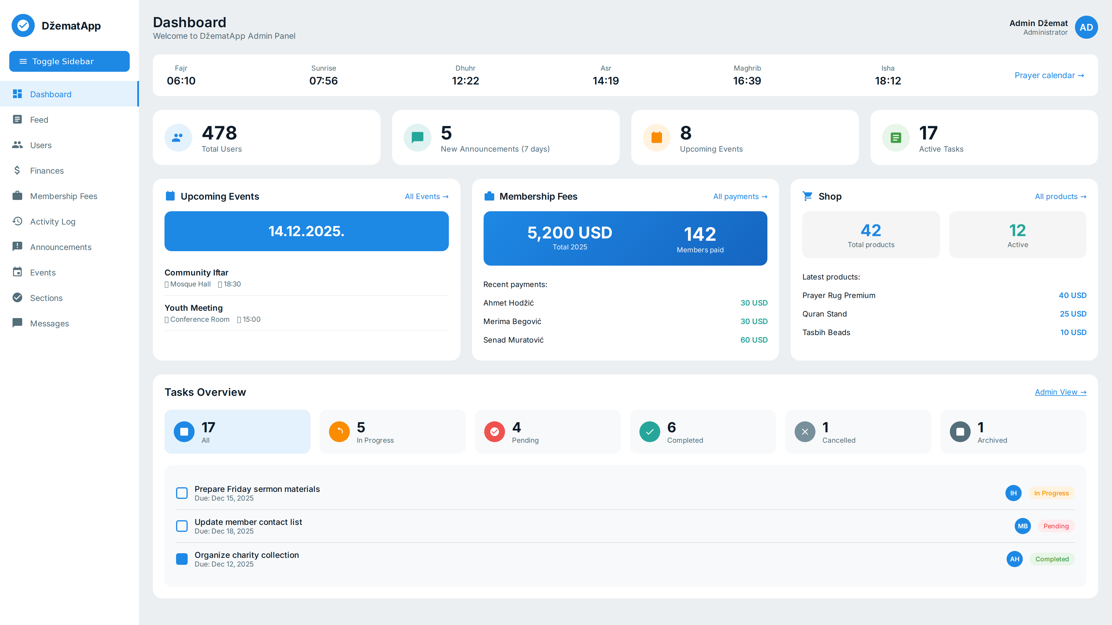 DzematApp Dashboard Preview